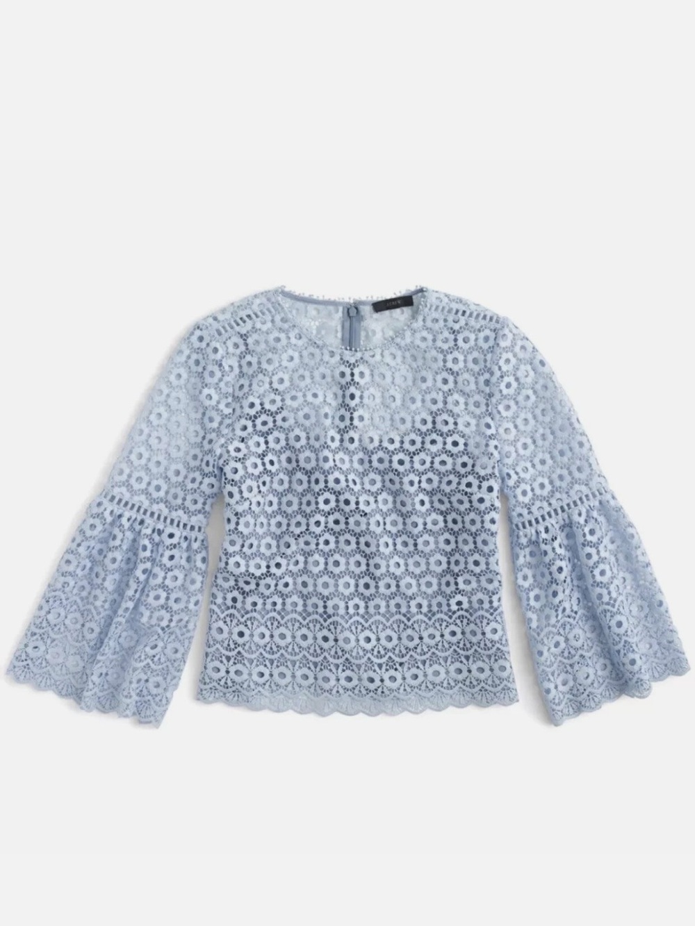 J. Crew Pale Blue Lace Bell-Sleeve Blouse